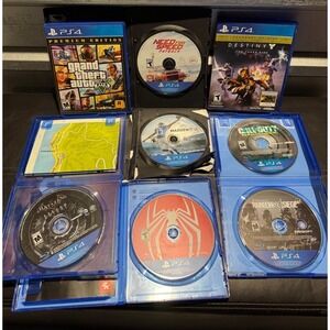 PS4 Game Lot GTA V Spider-Man Rainbow Six Siege COD Madden NFS 8 Games Bundle